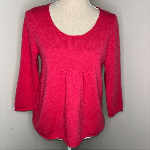 Garnet Hill cashmere hot pink 3/4 sleeve sweater roll hem size Small - Picture 1 of 9